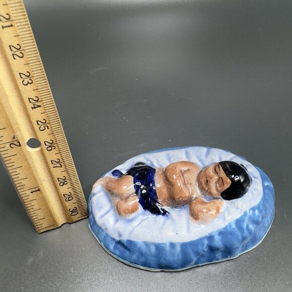 Vintage Mexican Pottery Hand Painted Blue Tonala Nativity Figurine Baby Jesus - Picture 3 of 7